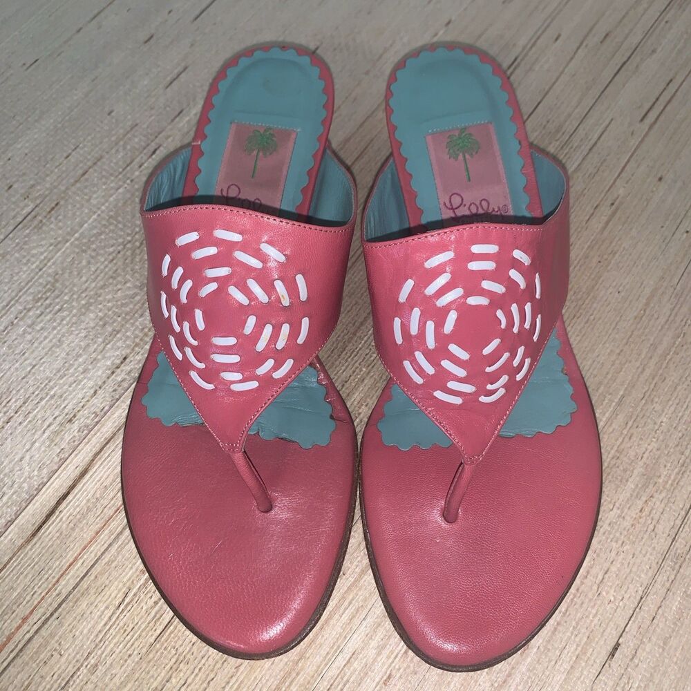 Lilly Pulitzer Leather Open Toe Summer Vacation Thong Sandal Womens 8.5 Pink
